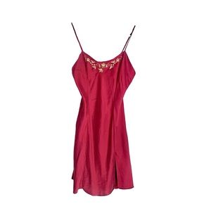 Victoria’s Secret Vintage 90’s Red Wine Color Silk Dress Gold Floral Embriodery